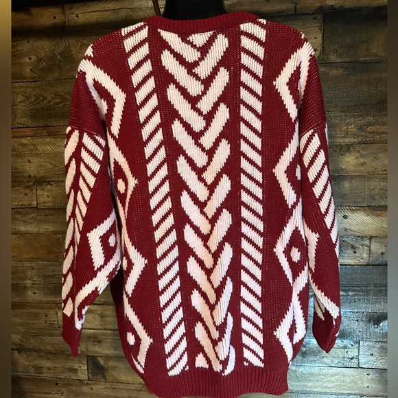 Vintage College Point Red and Pink Patterned Sweater - Picture 2 of 6